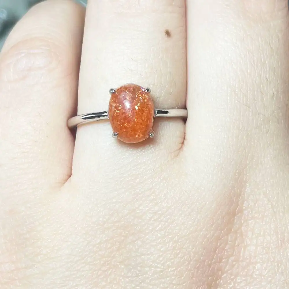

1ring 925 sterling silver natural golden sunstone adjustable ring for women ring for gift