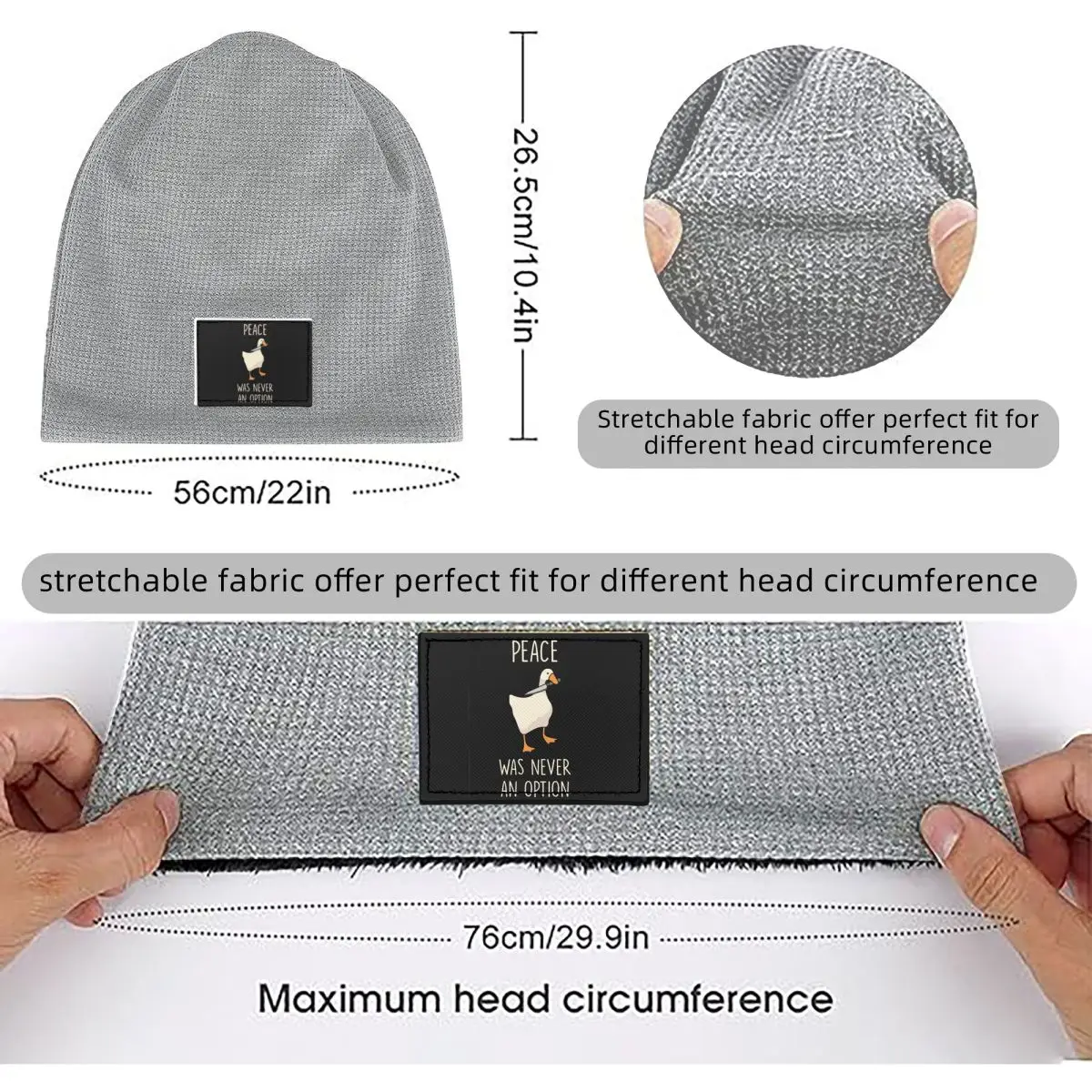 Goose Goose Peace Was Never An Option Waffle Knit Fleece Lined Beanie with PU Leather Patch Unisex Warm Winter Soft Cap