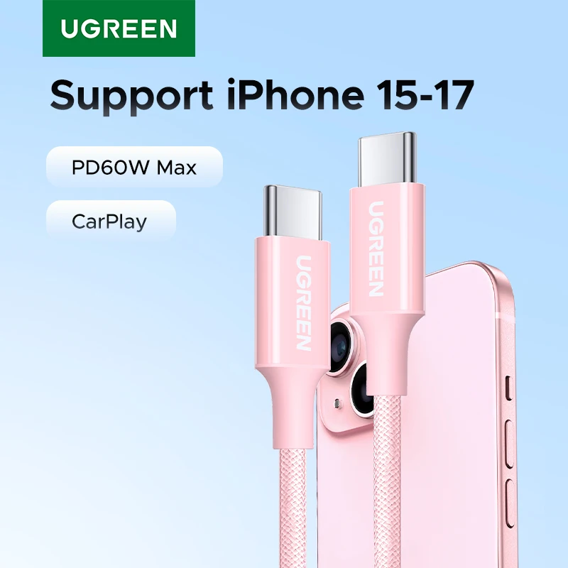 UGREEN PD60W USB-C Charging Cable Type-C to USB-C Fast Charging Cable for iPhone 15-17 Pro Max Samsung Xiaomi iPad CarPlay Cord