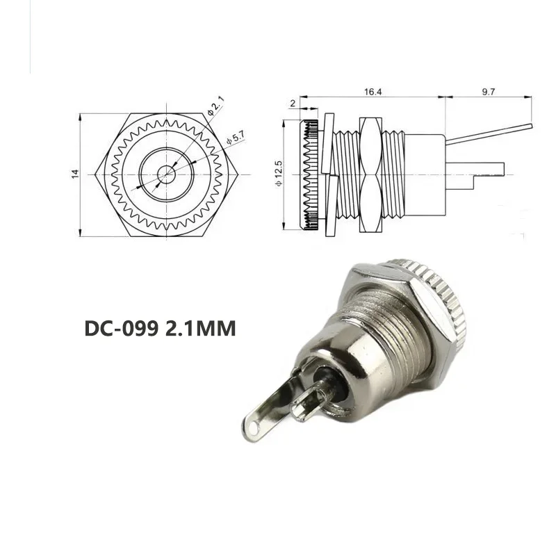 10/50PCS DC099 DC Power Jack Socket 5.5*2.1 Female 11MM Panel Mount Connector 5.5*2.5mm Metal  DC-099