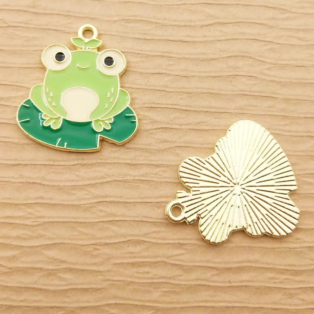 10pcs Frog Charm for Jewelry Making Enamel Necklace Pendant Diy Craft Supplies Accessories Gold Plated