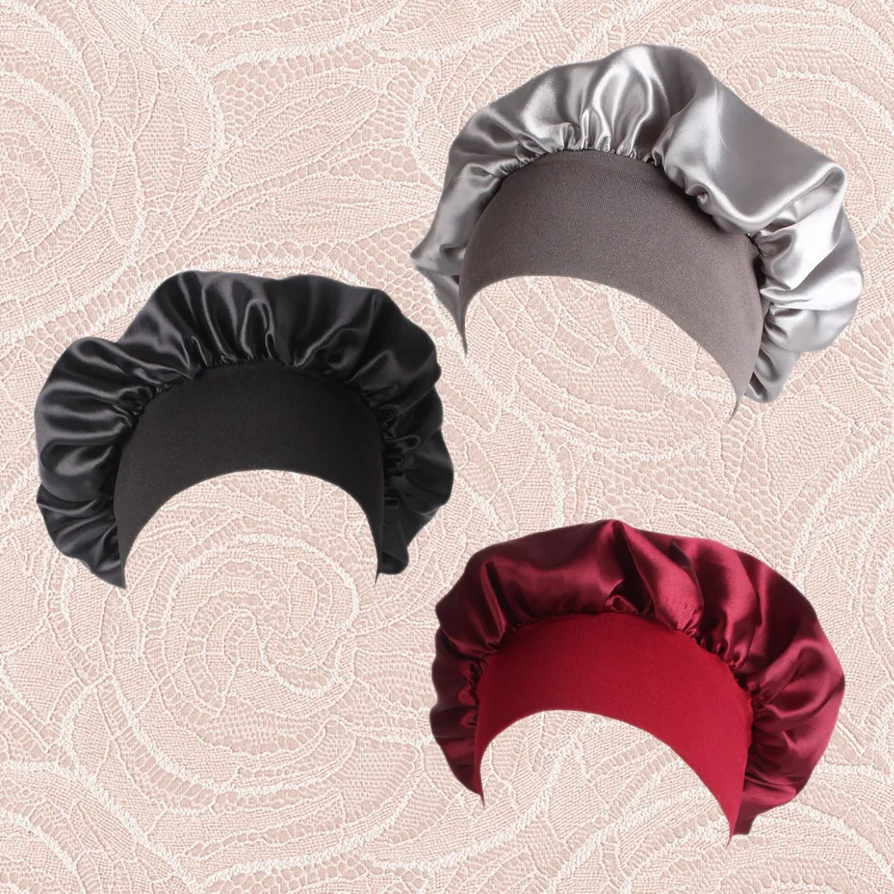 3Pcs 32x32cm Satin Sleep Cap Women Dacron Material Gentle on Skin Hair Preserving Cap for Sleeping Bath Chemo Use