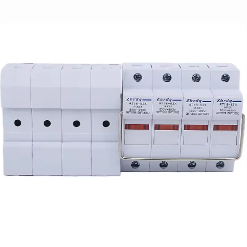 4P RT18 RT18-63X Cylindrical AC 500V-690V 14X51 Fuse Holder with Indicator Light CE Certified Electrical Safety Fuse Box