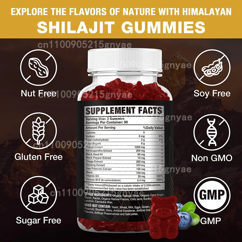 Pure Himalayan Shilakit Gummies 1000mg, Containing 85+trace Minerals, Turmeric, Black Pepper - Energy and Immune Support