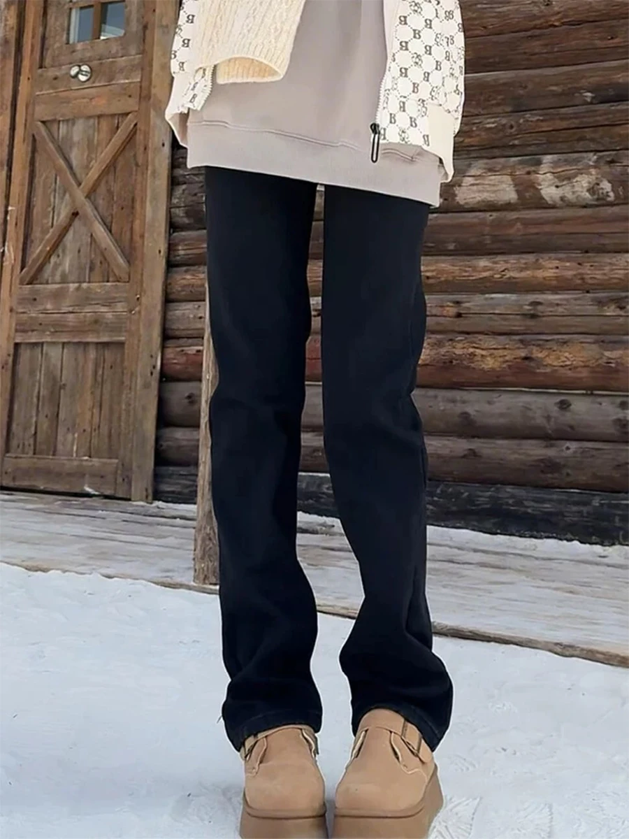 

Джинсы женские зимние на флисе, больших размеров, свободные, прямые, с высокой талией, широкие штанины