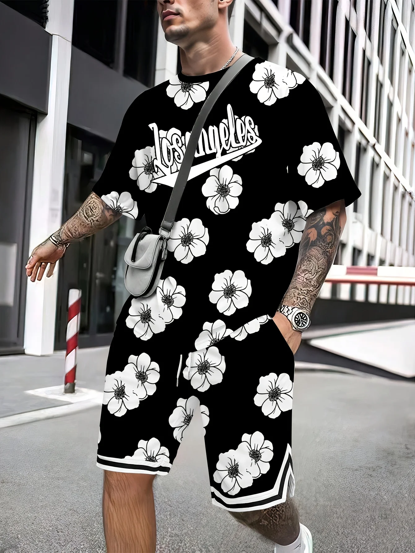 

Новый летний уличный костюм 2025 года, повседневный модный мягкий удобный дышащий и легкий мужской костюм с 3D цветочным принтом