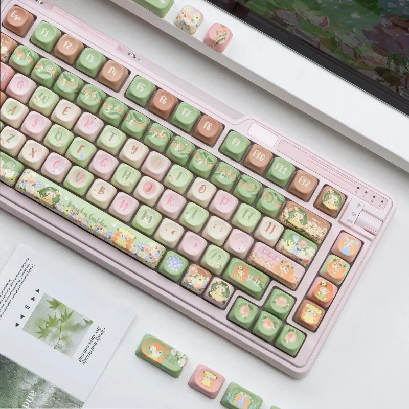 Cute Flowers Girl PBT Keycap,136 Keys Custom MOA Profile Doubleshot Key Caps Set For Mechanical Keyboard 60% 65% 75% 80% 100%