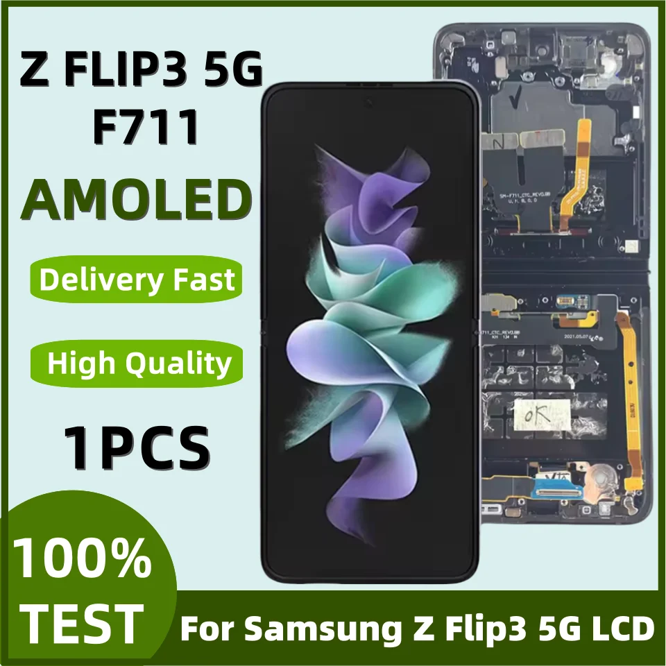 

6.7" AMOLED For Samsung Z Flip3 5G Flip 3 LCD SM-F711B SM-F711U F711 Display Touch Screen Digitizer Assembly Display Replacement
