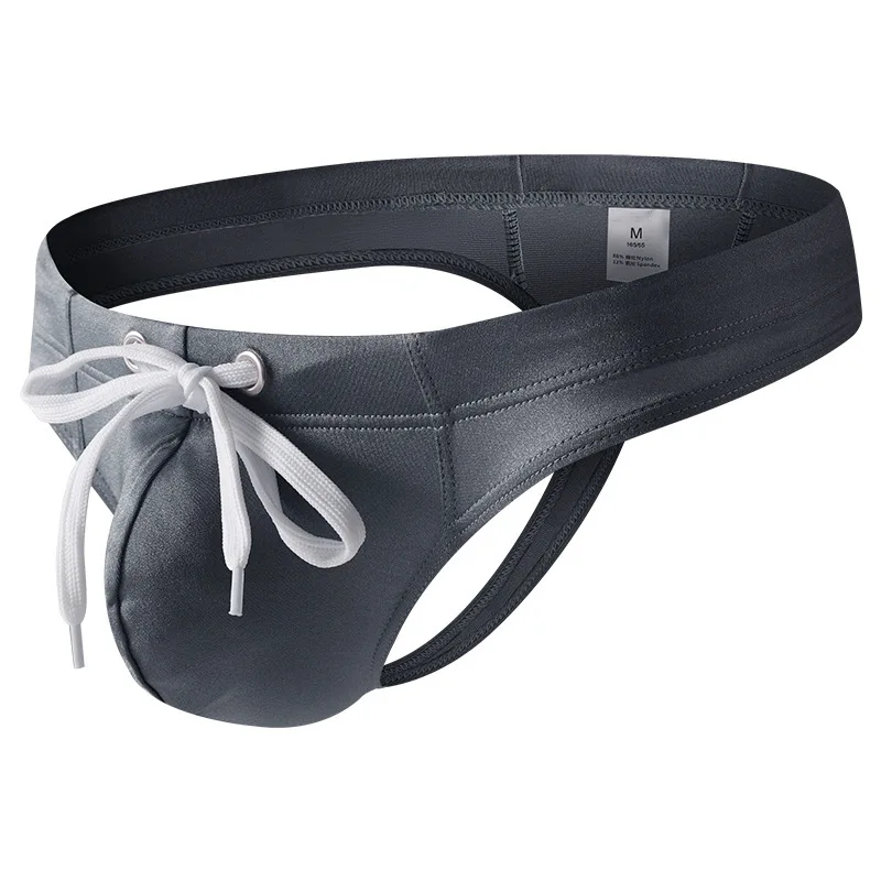 ثونغ السباحة للرجال منخفضة الارتفاع T الظهر g-سلسلة الحرير الجليد التجفيف السريع تنفس ملابس السباحة U محدب الحقيبة المايوه لباس سباحة