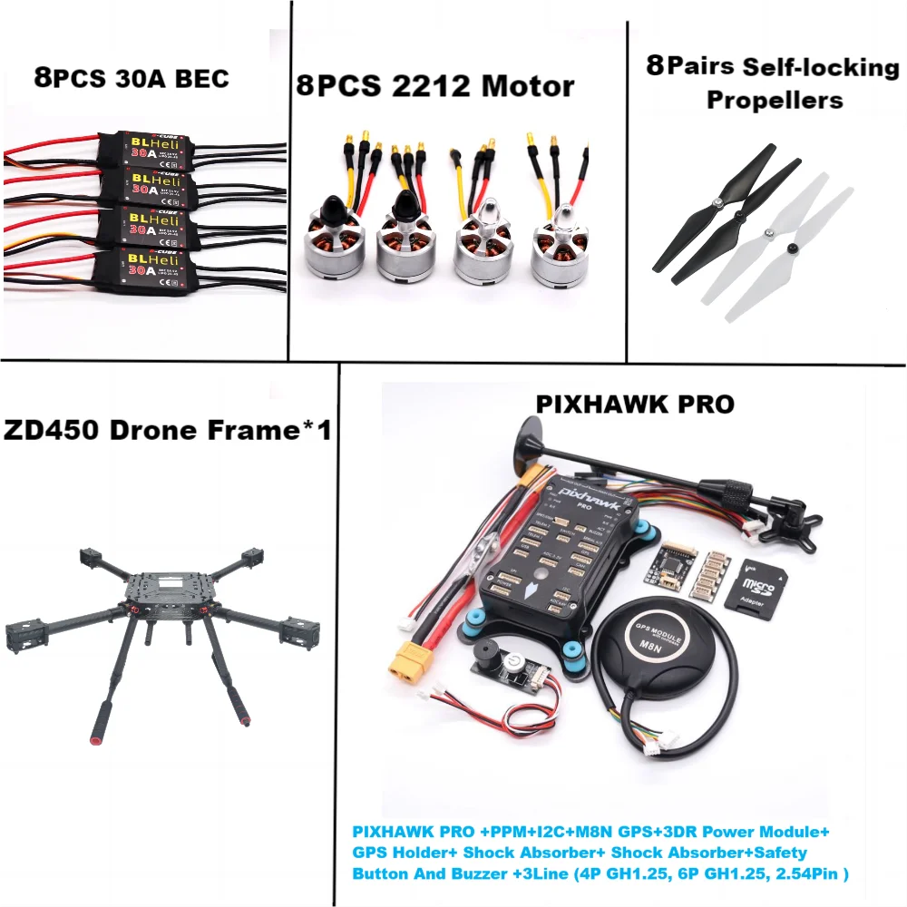 

F450 PIXHAWK PRO M8N Dual motor Flight FiberFrame Kit Ardupilot 100MW Radio Telemetry Quadcopter BLHELI 30A ESC 2212 Motor