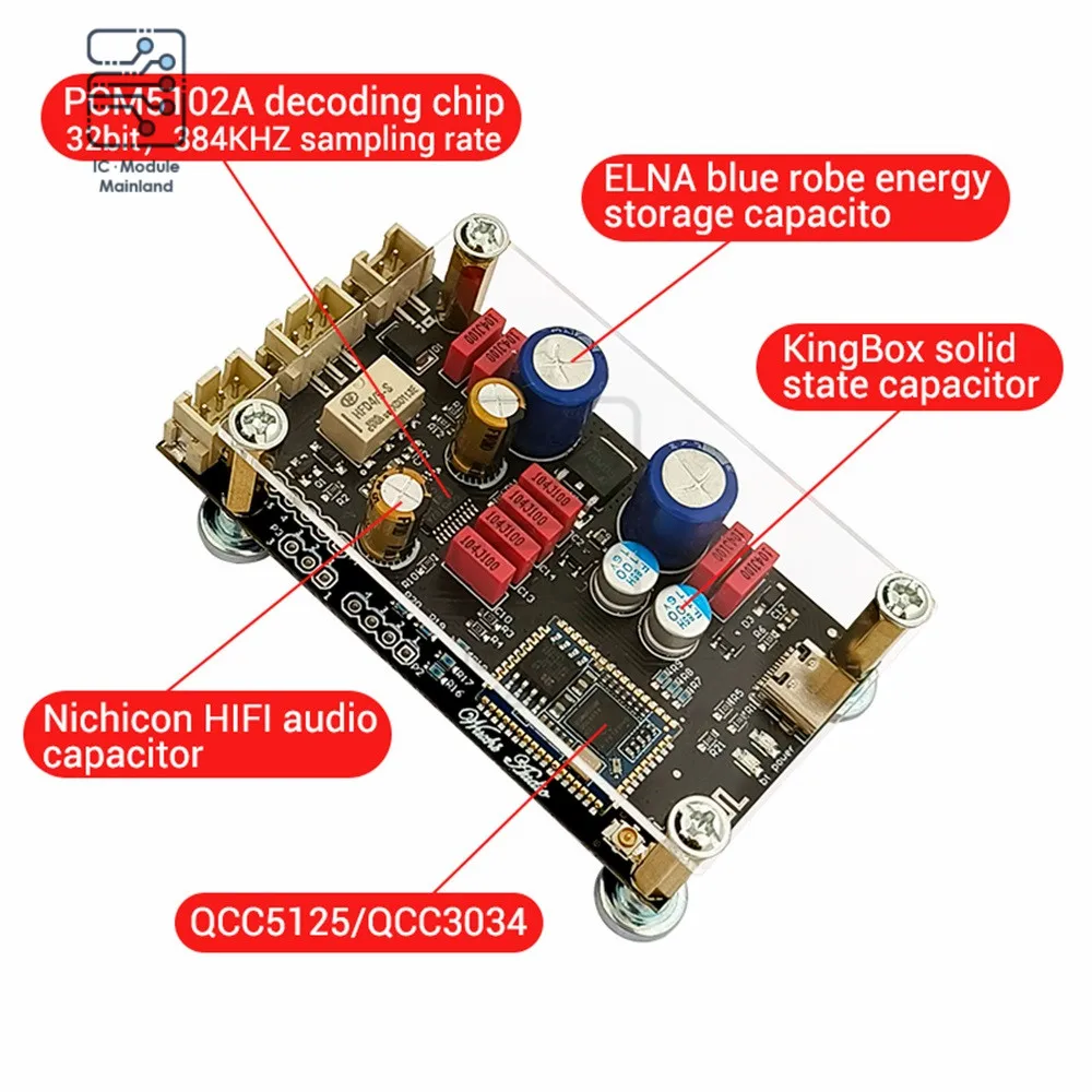 DC8-32V ZK-QCC Qualcomm QCC5125 QCC3034 Bluetooth 5.1 Lossless Decoder Board APTX LDAC Audiophile Onboard Antenna Decoder