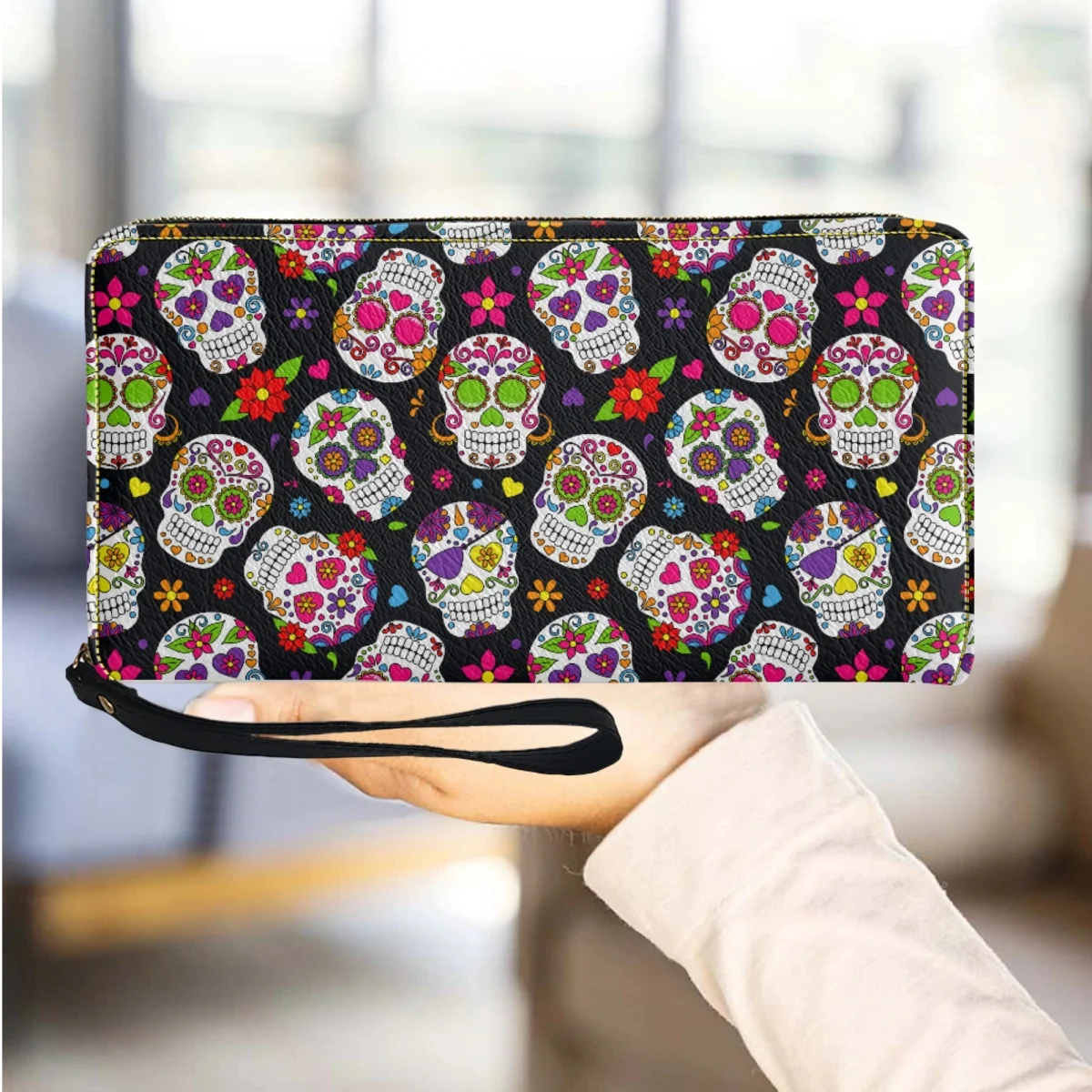 

Halloween Gift Scary Sugar Skull Designer Girl Long Wallet Card Holder Casual Travel Clutch Luxury Wallets Money Clip Drop Ship