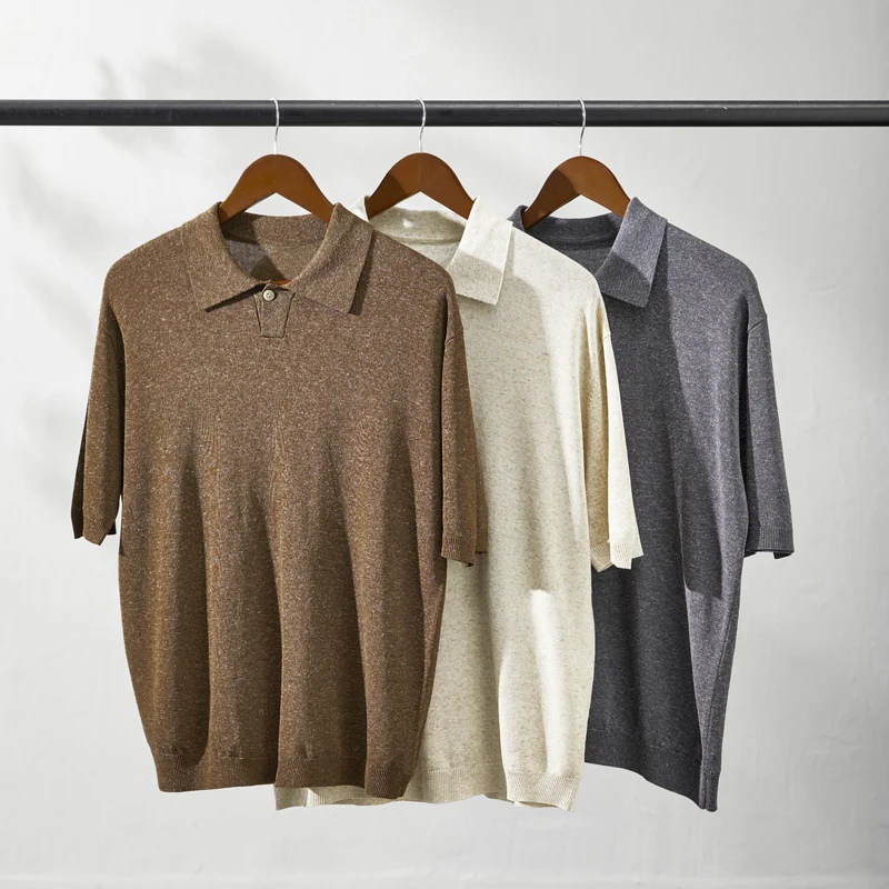 

Solid Color Luxurious Polo Shirts For Men Knitwear Elastic Fashion Summer Quality Soft Skin-Friendly All Match Camisas De Hombre