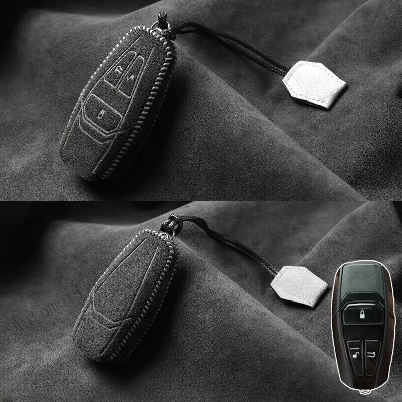 Z+ Suede Leather Car Remote Smart Key Fob Case Cover Bag Holder For Aston Martin