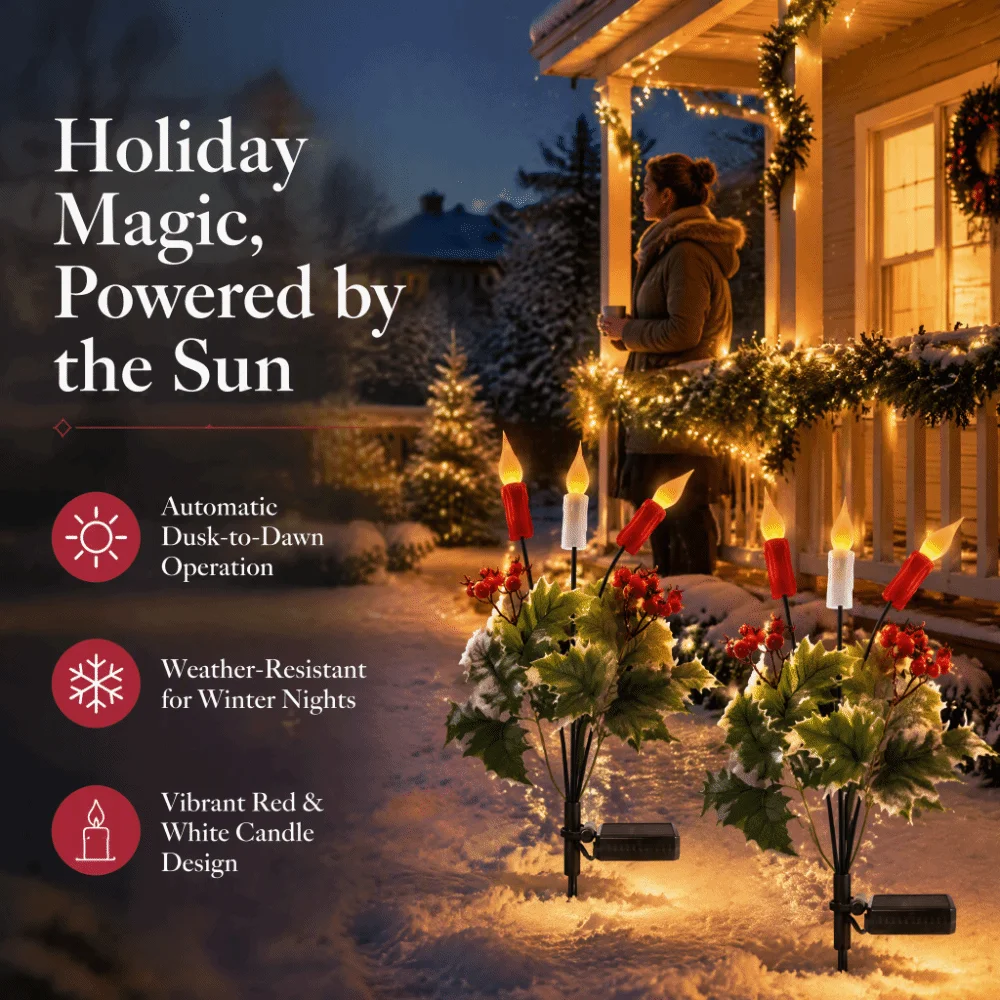 Waterproof Solar Candle Lamp LED Stake Light Solar Powered LED Light Weather Resistant Candle Design Solar Garden Lamp