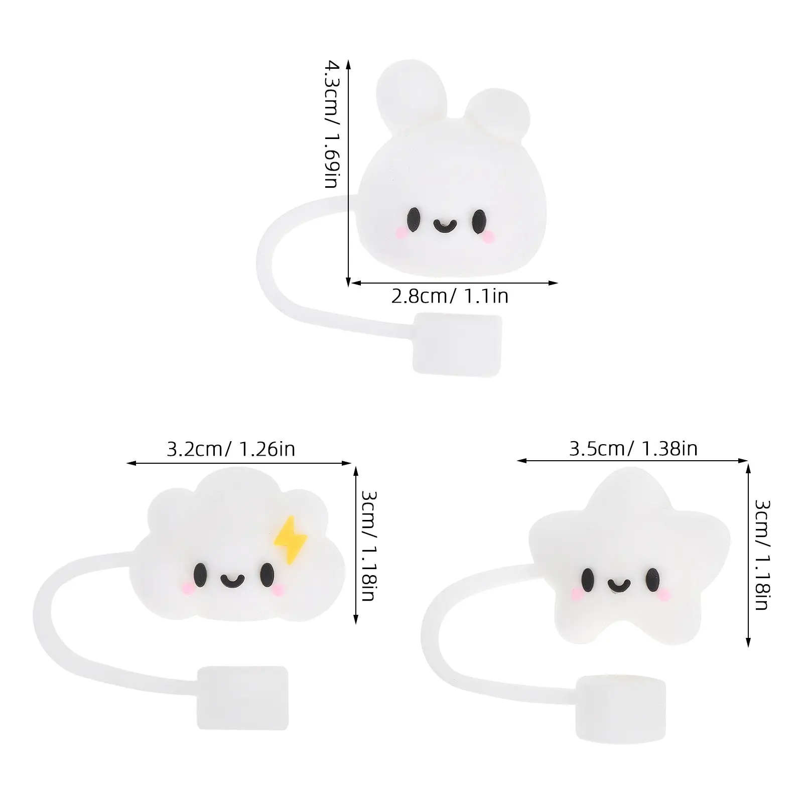 Silicone Straw Covers 3 Pack Smile Face Dust Plugs Reusable Decorative Toppers for Tumblers Outdoor Drinks