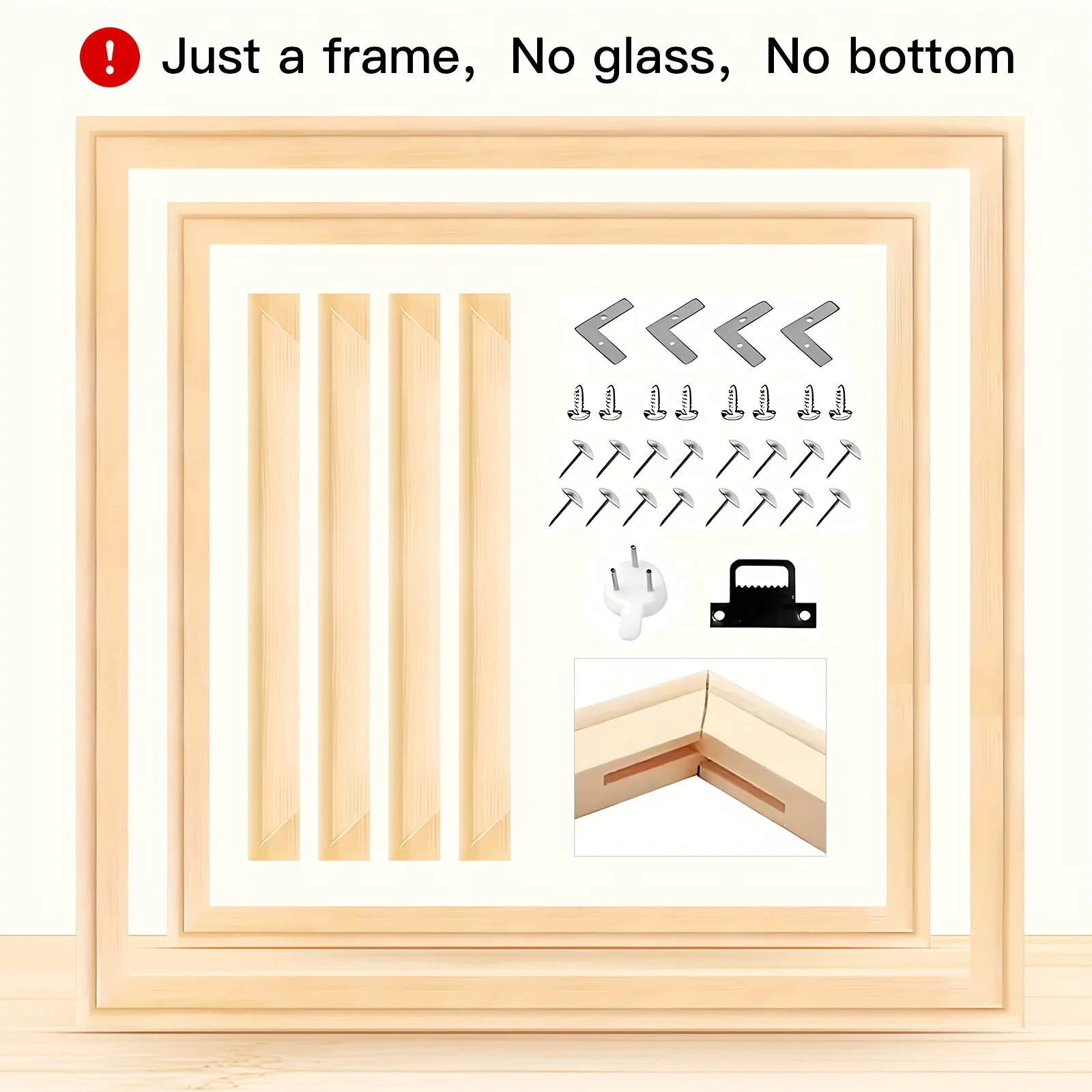 1 set of DIY wooden canvas picture frames, complete set of square solid wood picture frames with exclusive entry-level accessori