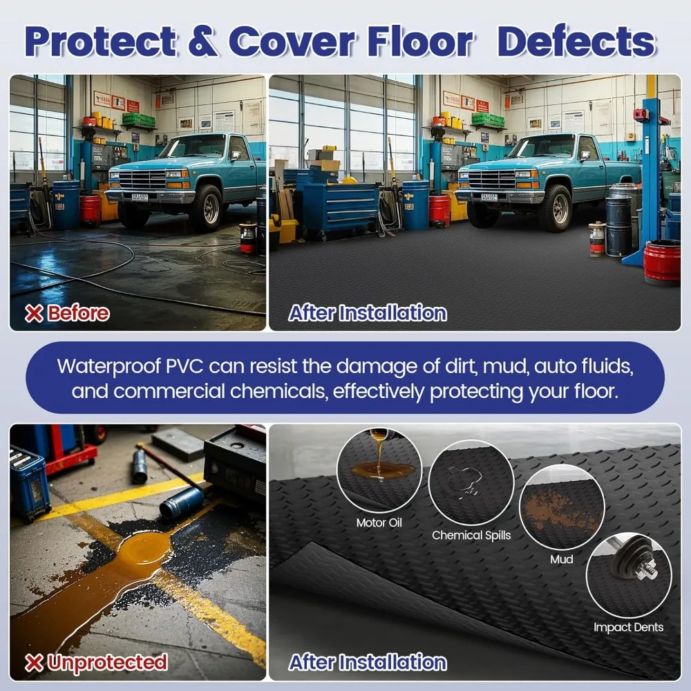 سجادة أرضية جراج شديدة التحمل مقاس 7.5 × 20 قدم، تصميم لوحة ماسية، لفة PVC مقاومة للماء ومضادة للانزلاق للسيارات وورش العمل #5