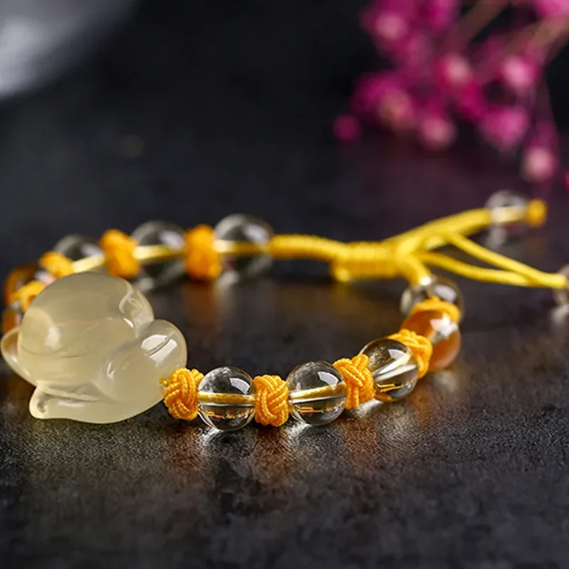 

Crystal natural topaz Fox bracelet woven hand ornaments Buddhist beads hand string jewelry for men and women couple bracelet