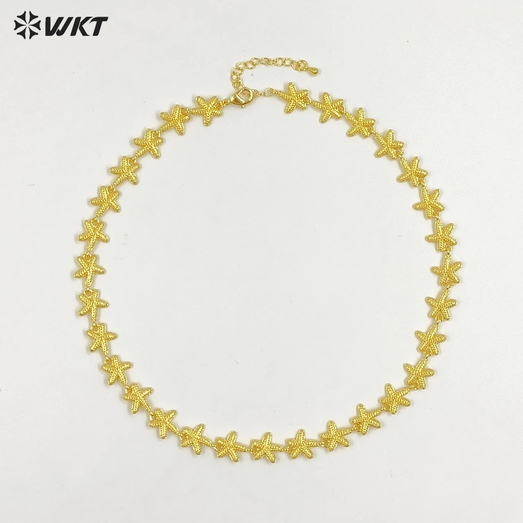 WT-JFN44 Newest Women Romantic Style Metal Yellow Brass Gold Plated Sea Star And Shell Shape Necklace Party Wearing Jewelry