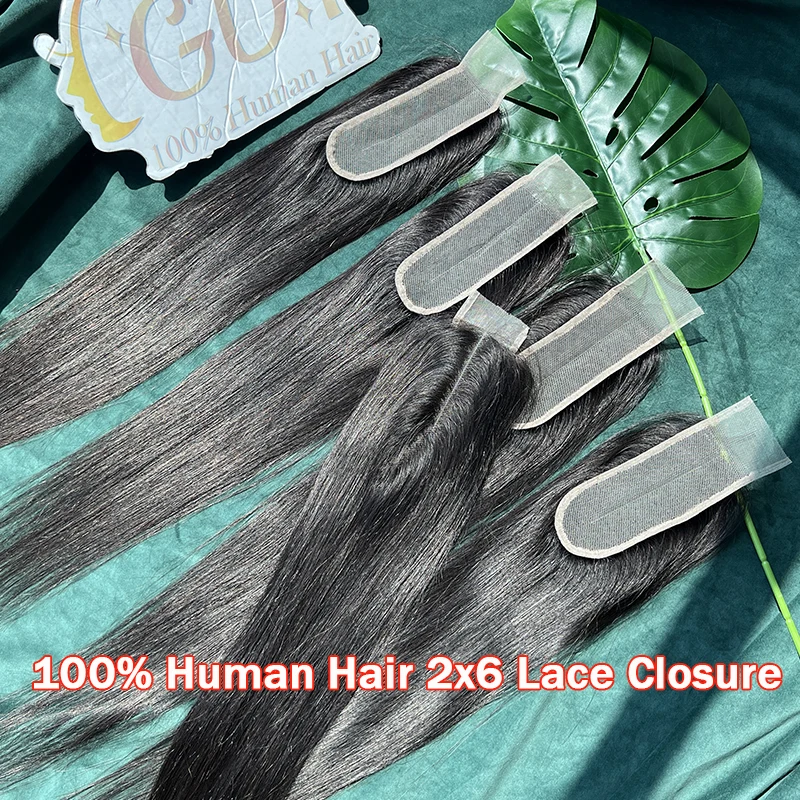 2x6 Lace Closure Straight 100% Raw Virgin Human Hair Deep Parting Transparent Lace Pre Plucked Invisible Lace Melt Skins #1B