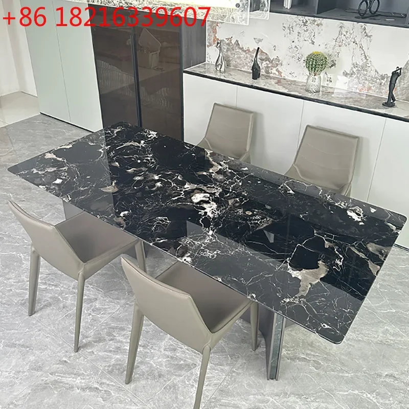 YAO Natural Luxury Stone Black Rose Dining Table, Italian High-End Home Marble Dining Table, Small Apartment