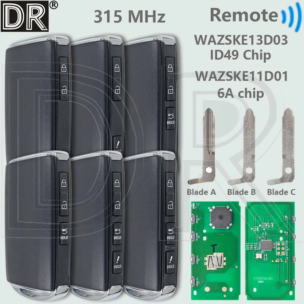 

DR WAZSKE11D01 WAZSKE13D03 315MHz 6A/ID49 Chip Car Remote Key For Mazda 3 6 MX-5 MIATA CX-9 CX-3 CX-4 CX-5 CX-3 CX50 CX90 Axela
