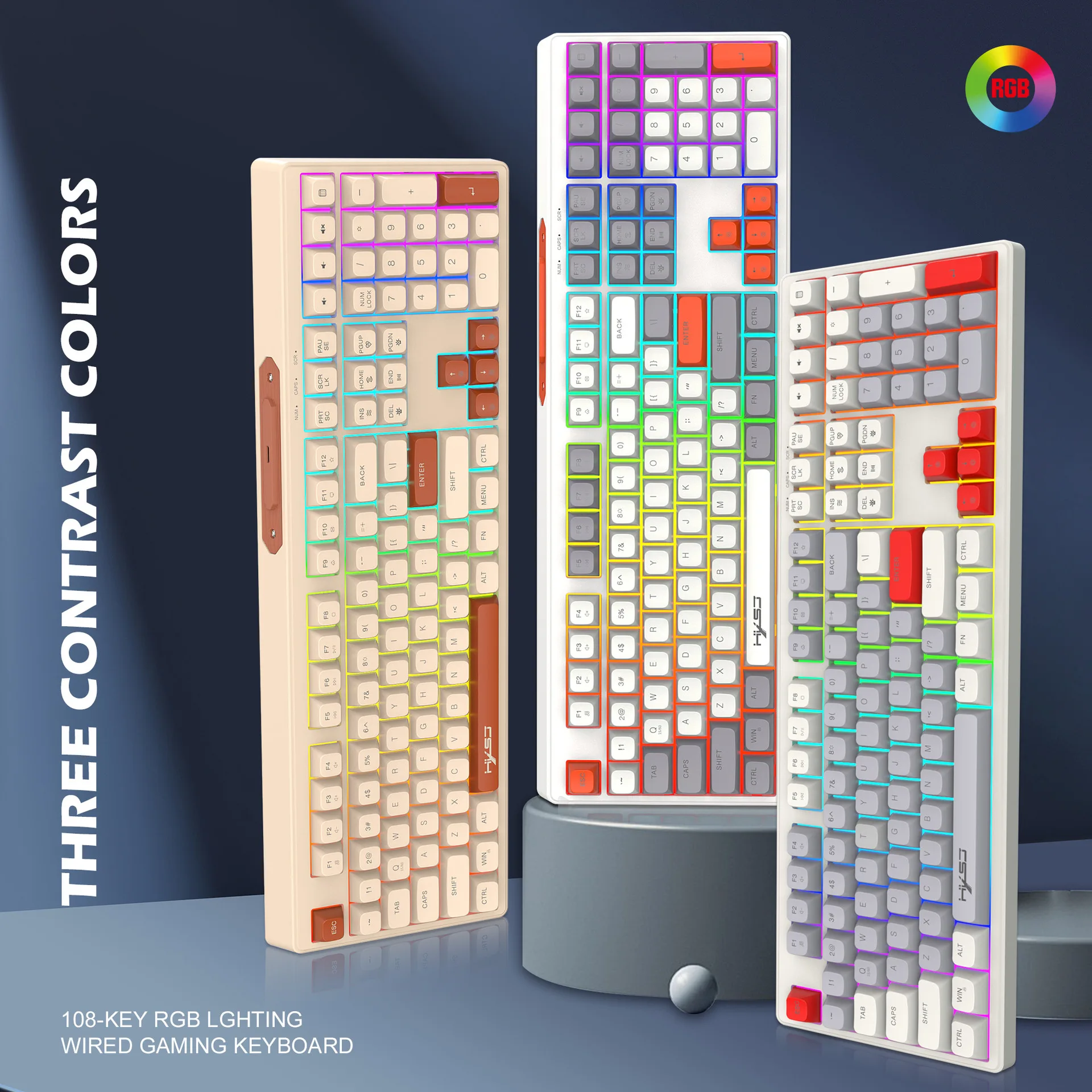 

Портативная игровая клавиатура с RGB-подсветкой, 108 клавиш, регулируемая проводная USB-клавиатура для Windows, компьютерных ноутбуков, настольных ПК, Прямая поставка