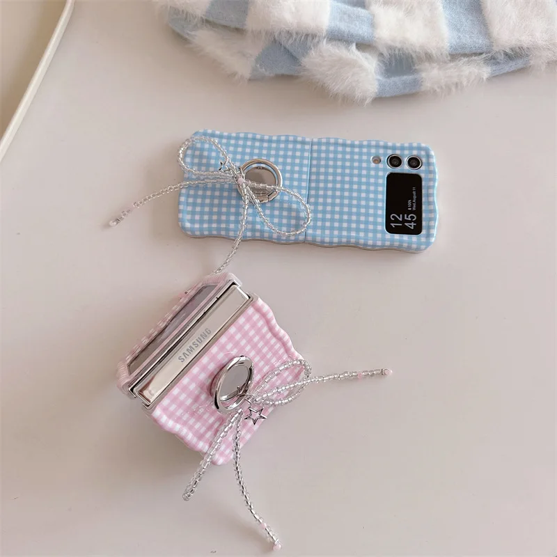 Casing ponsel pola kotak sederhana untuk Samsung Galaxy Z Flip 6 5 4 3 penutup belakang pelindung untuk ZFlip4 ZFlip5 ZFlip6 cangkang casing