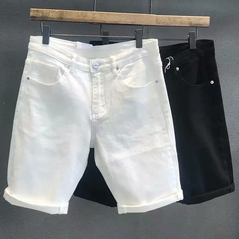 Summer Streetwear Fashion Men Clothing White Denim Shorts Koreon Casual Male Thin Pockets Versatile Sports Straight Short Pants