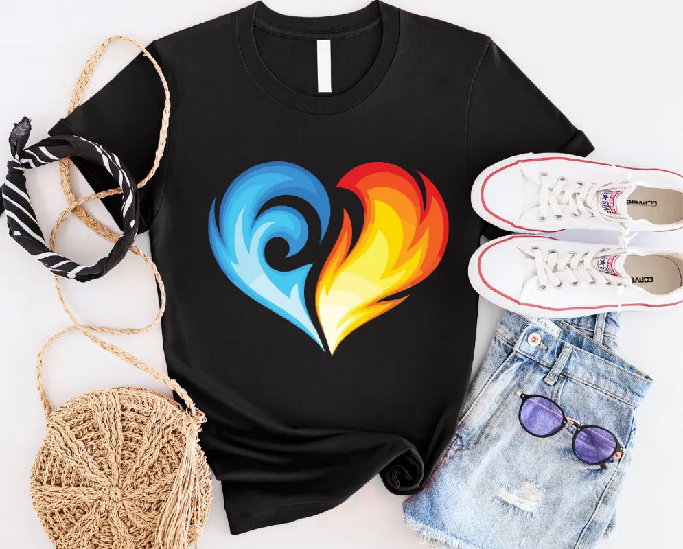 Fire and Water Shirt, Elemental Shirt, Couple Matching Shirt, Lover Shirt, Elemental Couple Shirt