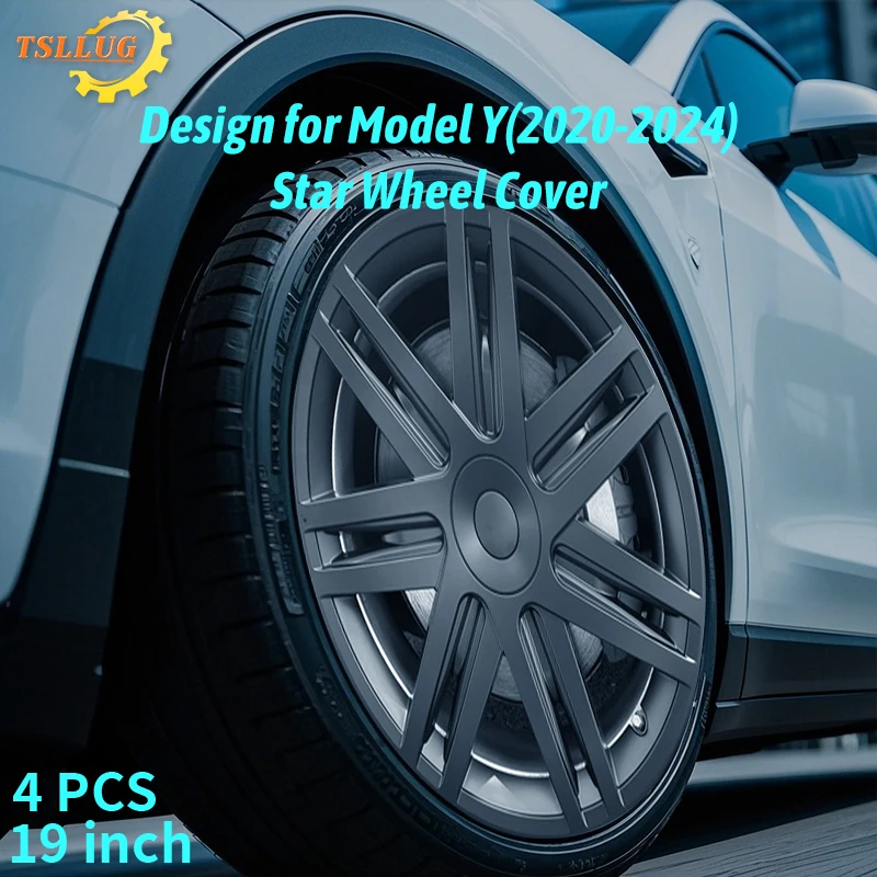

4 шт. 19-дюймовая крышка ступицы для Tesla Model Y 2020-2024, автомобильный колпачок в звездном стиле, сменная крышка колес, аксессуары с полным ободом