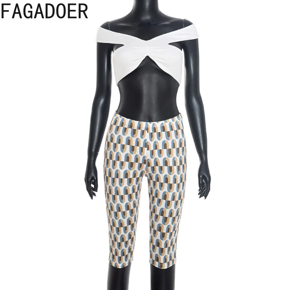 ملابس نسائية مثيرة مكونة من قطعتين من FAGADOER بدون أكتاف بدون أكمام وظهر مكشوف وسراويل مطبوعة ملونة ملابس خروج نسائية جديدة 2025 #5