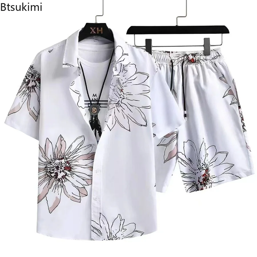Hawaiian Beach Suits Men's Summer New Printing Short-sleeved Casual Shirts Shorts Two Pieces Sets Seaside Vacation Clothes S-5XL