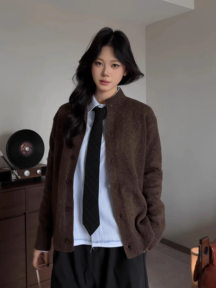 الأمريكية Preppy Sle محبوك سترة مفتوحة سترة الرجال ملابس خارجية غير رسمية فضفاضة موسم الخريف الراقية الشعور