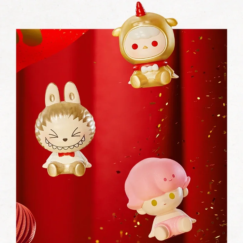 Popmart Pop Bean Happy New Year Classic Sitting Posture Series Mini Dolls Anime Figure Kawaii Desktop Ornaments Gifts Collection view 4