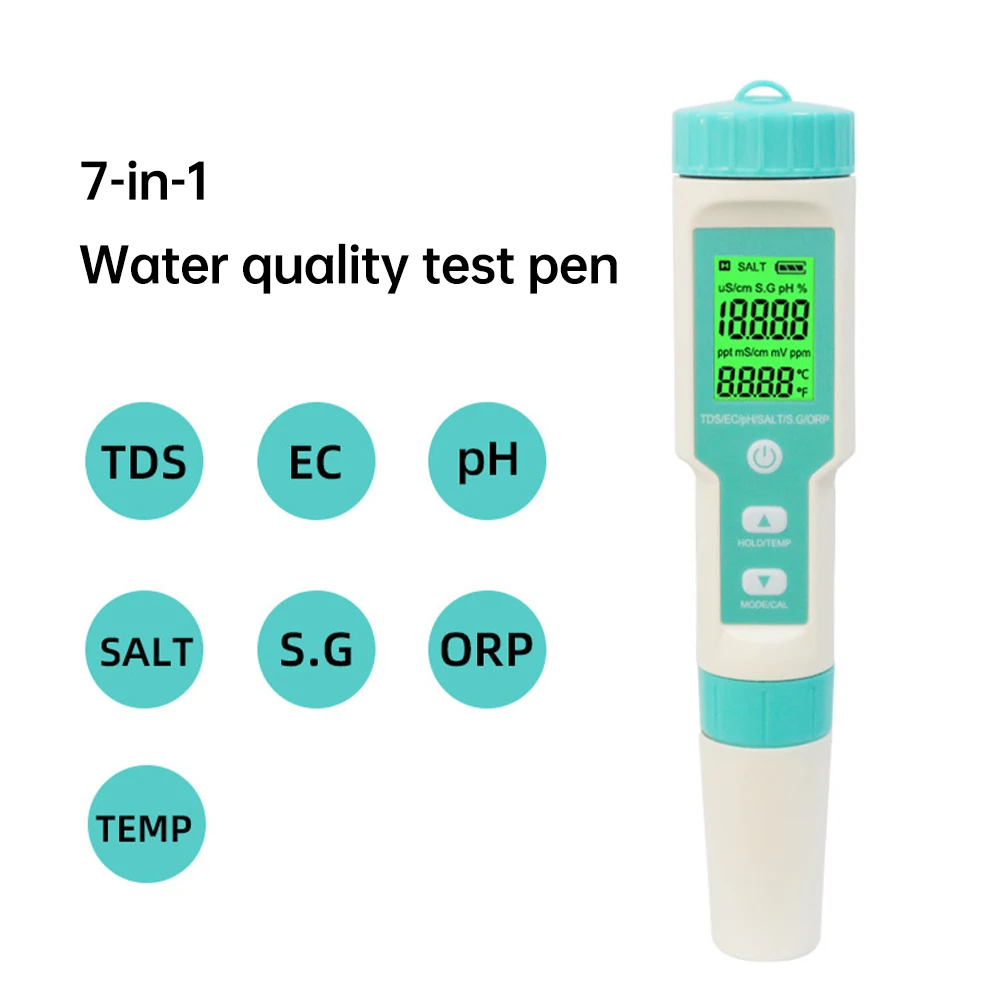 7 in 1 Professional Water Quality Monitor Tester TDS/SALT/EC/S.G/PH/ORP/Thermometer Multi-parameter Testing Meter With Backlight