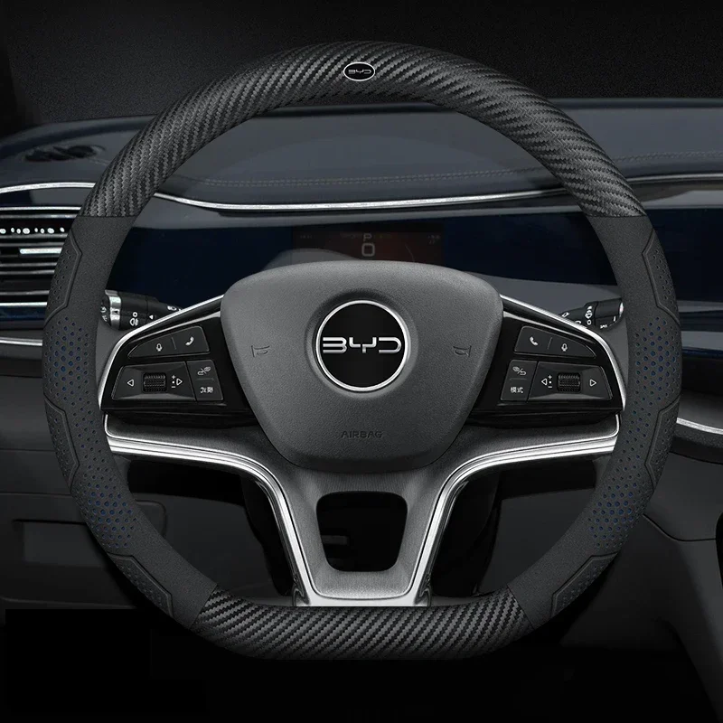 Carbon Fiber Suede Leather Steering Wheel Cover for BYD Atto 3 Tang F3 E6 Yuan Plus Song Max F0 Qin G3 I3 Han Auto Accessories