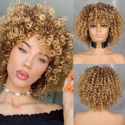 Werd Synthetische Krullende Afro Blonde Pruik Met Pony Schouderlengte Pruiken Afro Kinkys Pruiken Synthetische Krullend Volledige Pruik Voor Zwarte Vrouwen