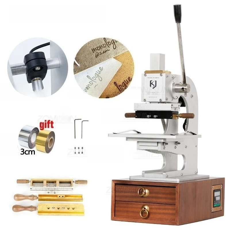 Zs-90xts Hot Foil Stamping hine With  Locator And Drawers For Leather Wood Paper Logo Embossing And Branding