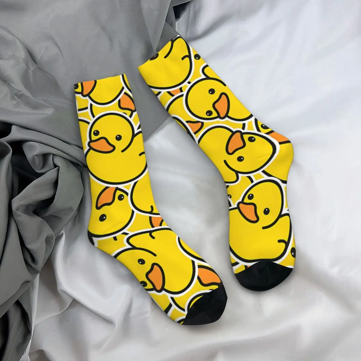 Funny Happy Sock for Men Yellow Classic Harajuku Rubber Duck Breathable Pattern Printed Crew Sock Casual Gift