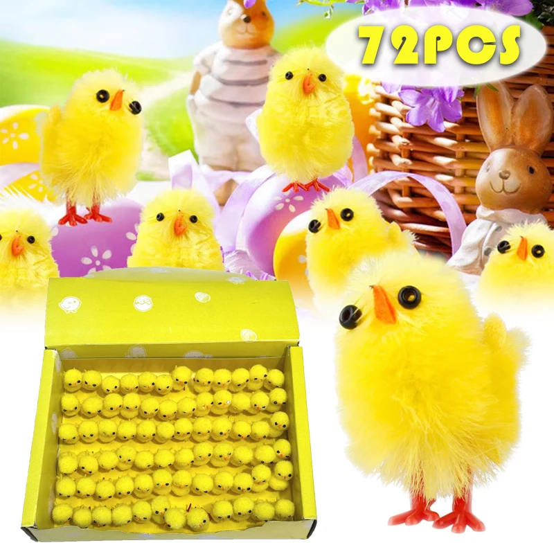

72Pcs Yellow Mini Easter Chicks Decoration Toy Spring Home Garden Decor Party Favors Gifts For Kids Children