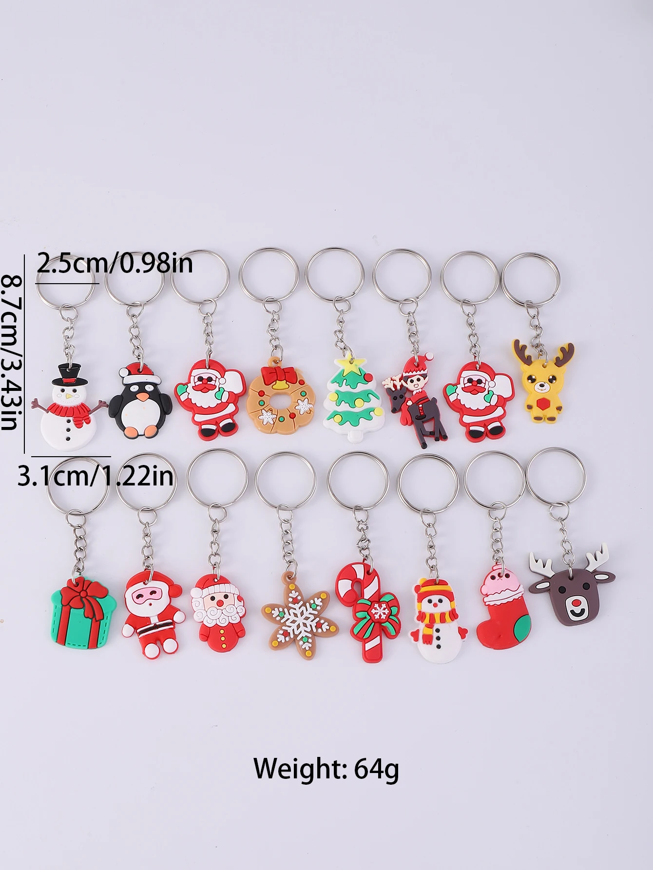 16pcs Christmas Gifts keychain, Ornament Purse Bag Santa Claus Christmas tree Deer Pendant keyring, mini Cute Classroom Prizes