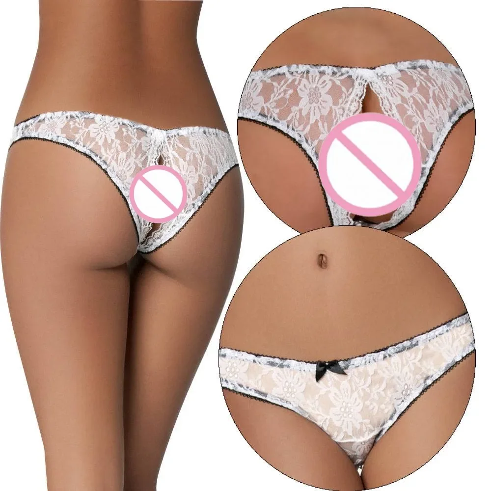 Sexy Lingeries for Woman Erotic Panties Thong Open Crotch Panties Low Waist Thong Breathable Briefs Women Lace Sheer G-string