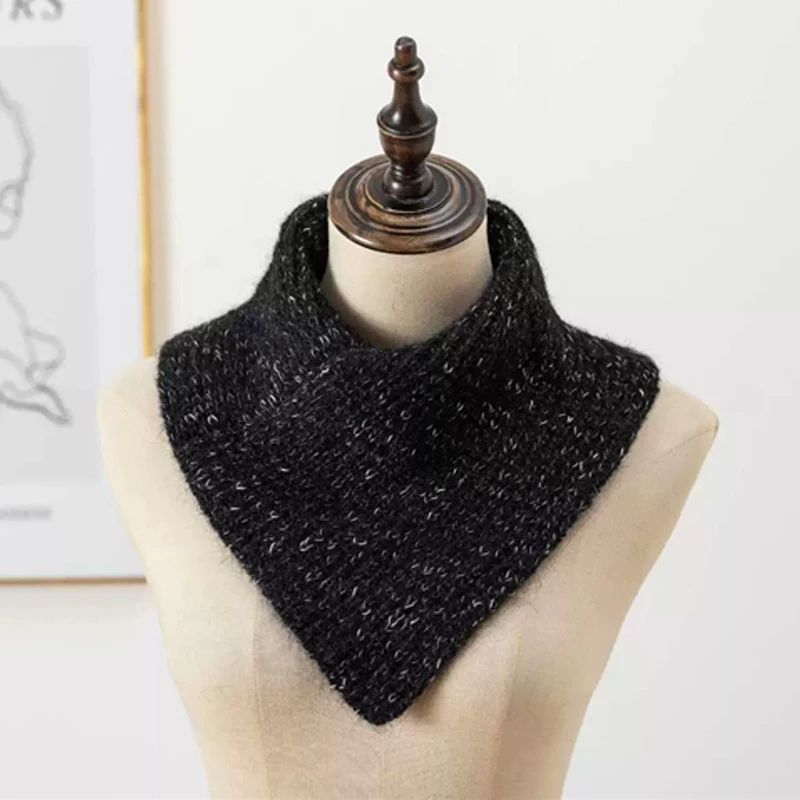 Damen-Halsketten, Winter-Strickschal, weicher Fleece-Dreiecksschal, dicker, warmer Halswärmer, thermische Kleidung für kaltes Wetter, Accesso – Detail 5