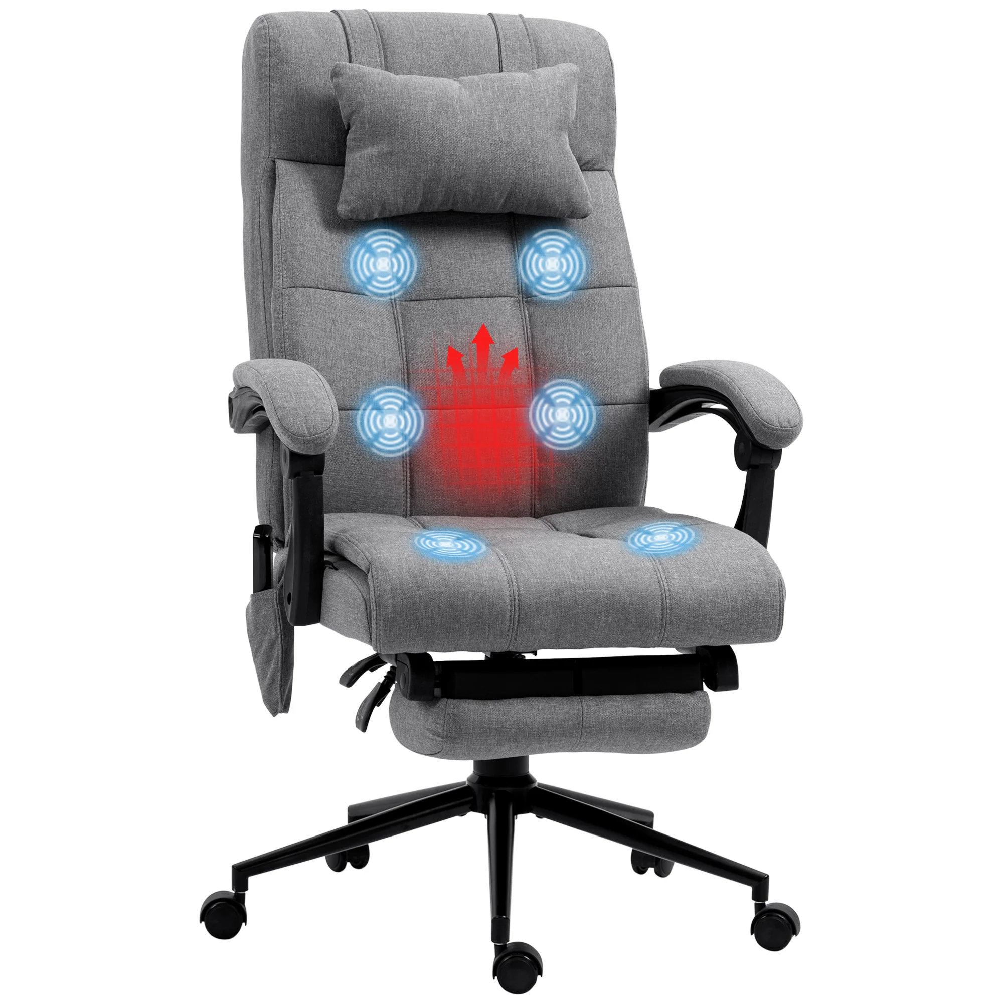 Vinsetto Massagestoel met 6 massagepunten en 5 standen 66X76X116-124 cm Grijs