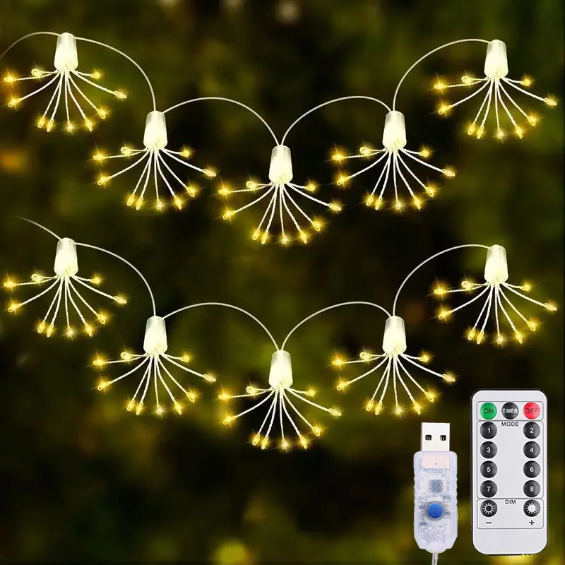 USB Burst Star String Lights LED Garland Fairy Light Remote Control Flower DIY Decorative Light for Christmas Wedding Party
