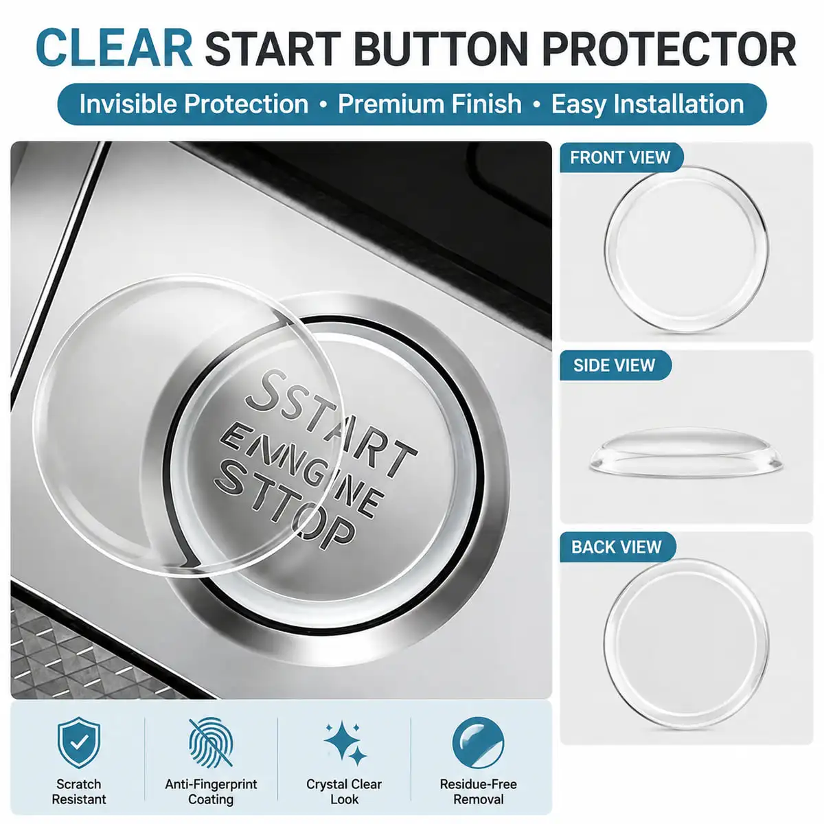 Transparent Push Button Protector Film for Car Engine Start Stop Switch Scratch Shield Ultra Thin Clear Adhesive Cover