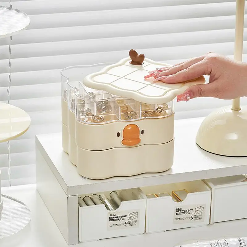 

Rotating Jewelry Box Rotating Travel Jewelry Case 3-Layers Rotating Case With Lid Tray For Girls Women Storing Powder Earrings