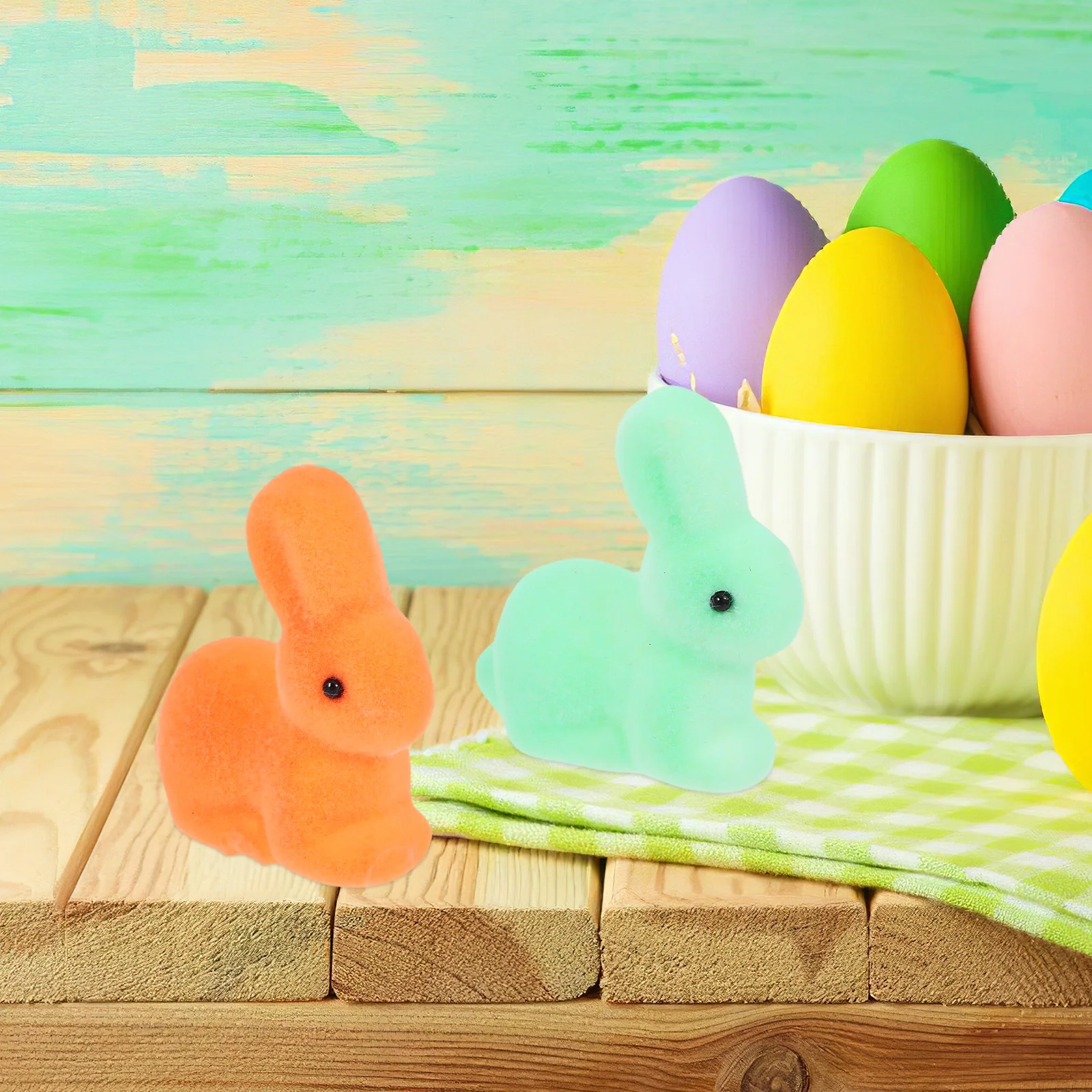 

5 Pcs Flocking Bunny Statues Easter Rabbit Spring Party Ornaments Mini Garden Decorations Soft Pastel Colors